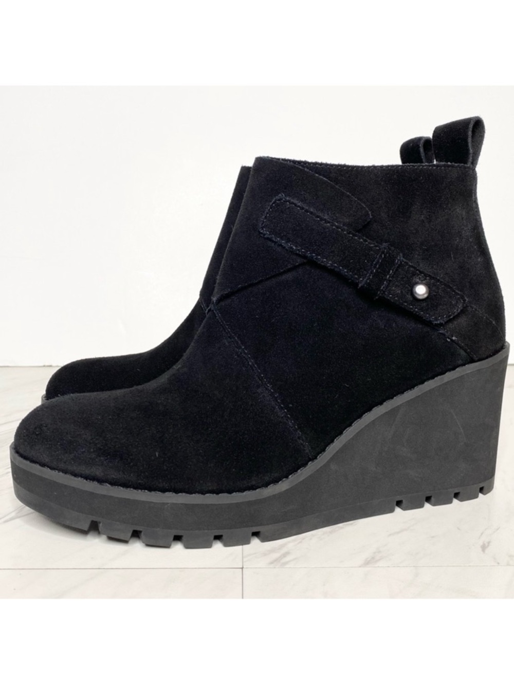 Eileen Fisher Tinker Black Suede Wedge Bootie 8